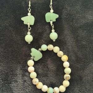 Green Aventurine, Howlite and Fancy Jasper Polar Bear Bracelet & Earring Set